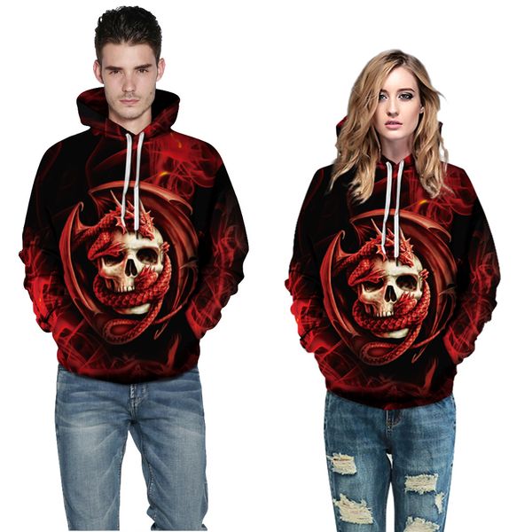 

e-baihui 2021 skull smoke halloween sweater digital printing couple hooded sweater fall/winter loose baseball uniform trend qyxh, Black