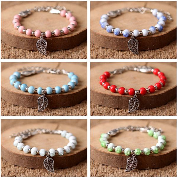 

dhl epacket ceramic handmade creative leaf bracelet retro style jewelry djfb500 beaded strands jewelry bracelets, Black