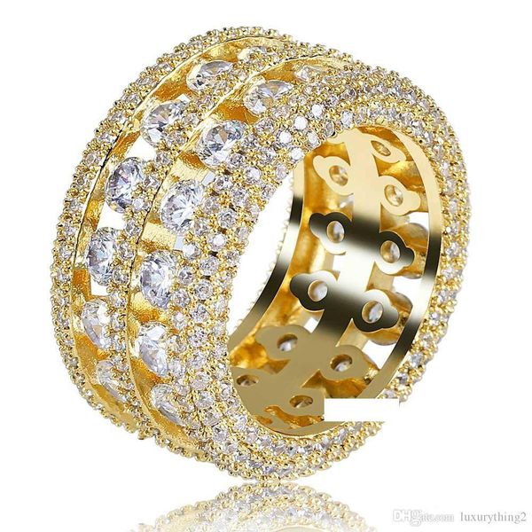 

Promotion Hot Sell Mens Ring Vintage Hip Hop Jewelry Zircon Iced Out Copper Rings Luxury Gold Silver Plated For Lover Fashion Jewelry
