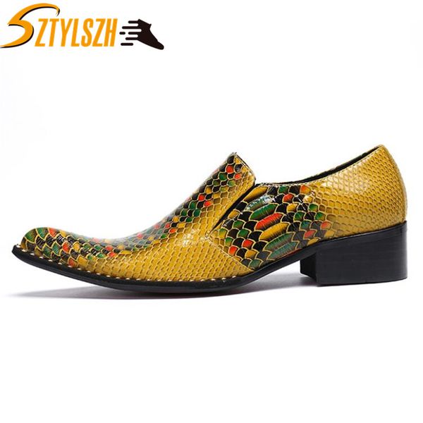

new imitate snake leather men oxford shoes italian luxury fashion casual business men pointed shoes wedding dress boat, Black