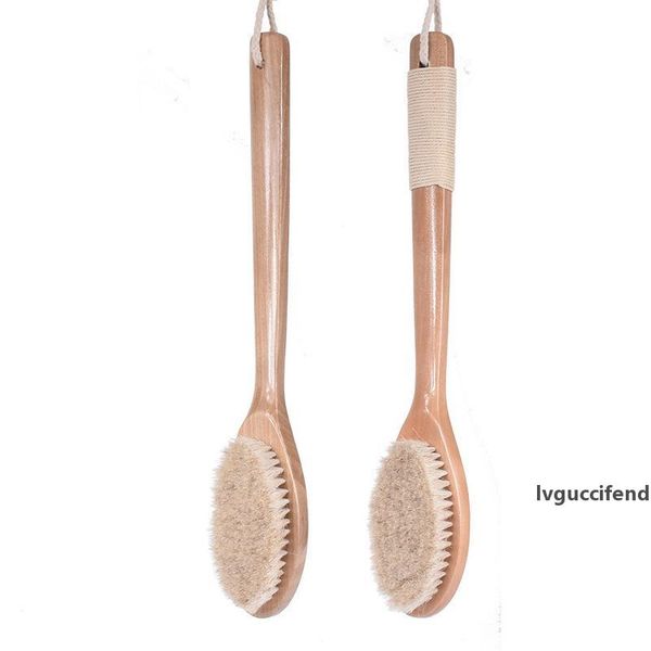

long handle horsehair massage bath brush body shower brush blood circulation & exfoliation wooden bath cleaning brush