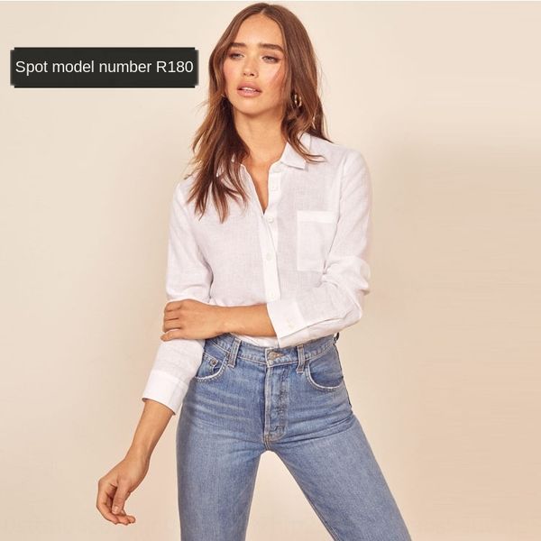 

r180ref женская весна / лето 2020 новый корейский стиль вскользь рубашка белого белья рубашка с длинным рукавом модно, White