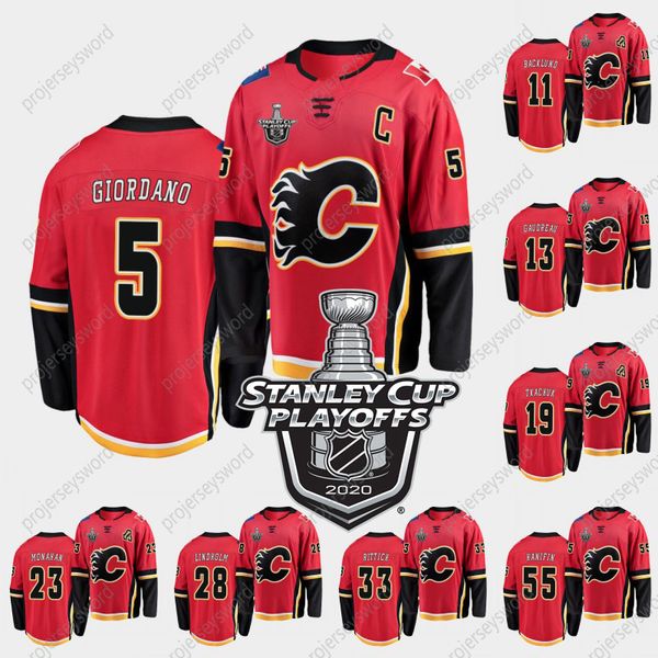 

2020 stanley cup playoffs mark giordano mikael backlund johnny gaudreau matthew tkachuk sean monahan elias lindholm david rittich jerseys, Black;red