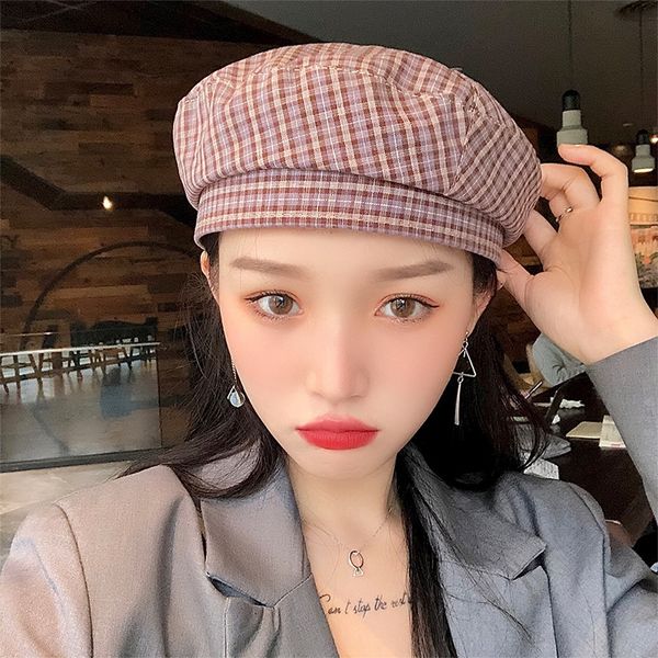 

nizaf western-style plaid beret which can be worn in four seasons children's soft painter beret octagonal girl cute painter hat octagon, Blue;gray