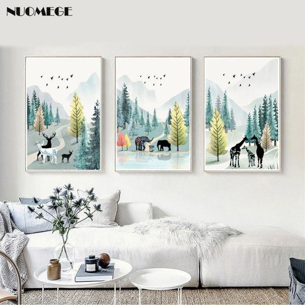 

современного простого плакат nordic природа акварель пейзаж холст картина животные wall art картина для гостиной home decor
