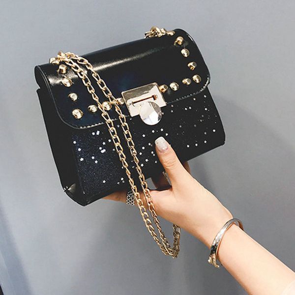 

vintage ins fashion rivet chains flap bags women shoulder bag brand designer shoulder handbags and purses chains crossbody pack