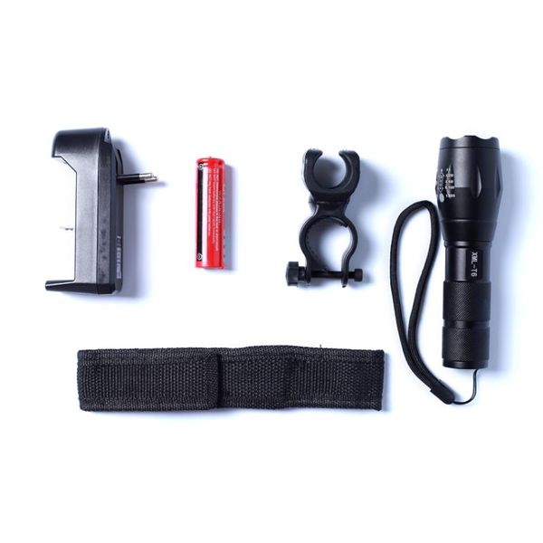 

flashlights torches led xm-l t6 2000 lm high power torch zoomable light +18650 battery + charger+bicycle rack+cloth cover