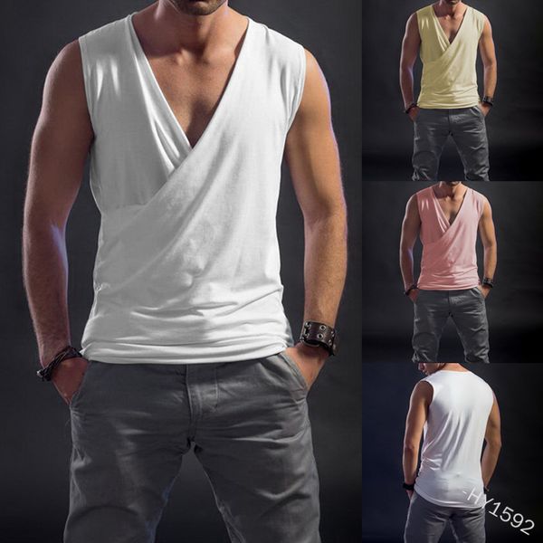 

men' tank men large size solid slim vest summer casual v neck fitness sport sleeveless tees tunic pullover for -5xl, White;black