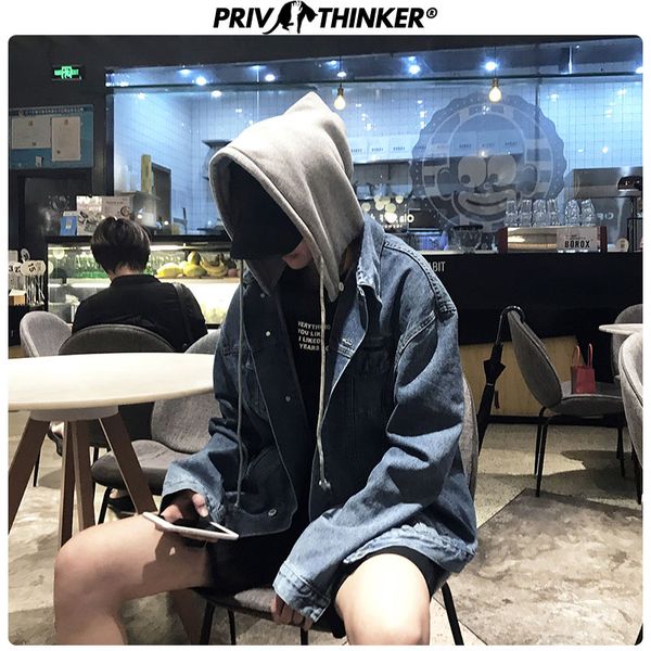 

men's hip hop fashion loose denim jackets men hooded korean outwear coat male autumn 2020 jean jackets oversize, Black;brown