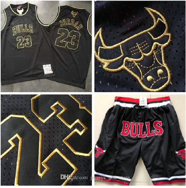 

men's basketball chicago bulls 23 michael jd mitchell & ness black nba and gold special 1997-98 swingman jersey and pant, Black;red