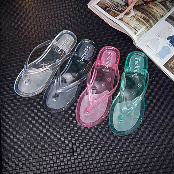 

2020 new summer slippers women casual transparent flip flops beach sandals, Black