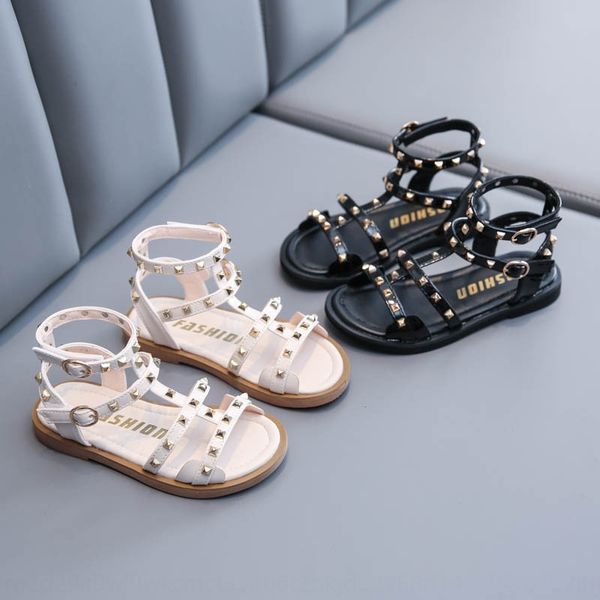 

girls' 2020 new fashion princess flat sandals medium sandals children's shoes children's shoes and large children, Black;red