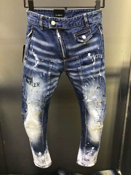 

2020 new fashion mens designer jeans ripped luxury italy brand denim slim fit jeans hip hop motorcycle pants mens designer jeans size 28-438, Blue