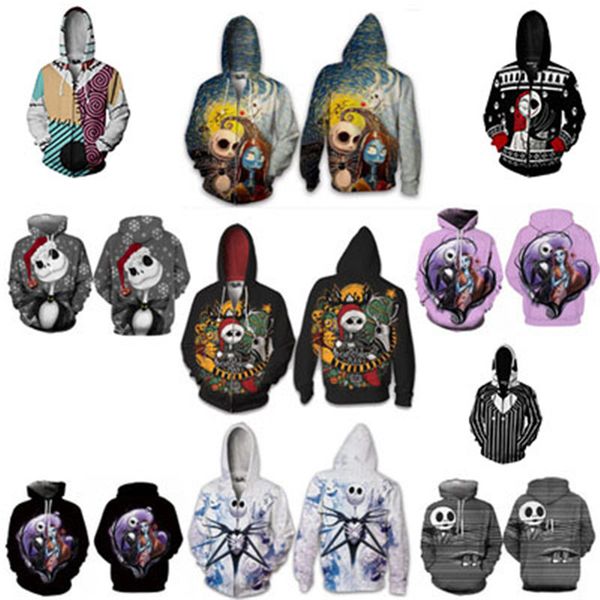 

nightmare before christmas 3d print sweatshirt hoodies women men clothing cosplay costume jack skellington jackets coat, Black