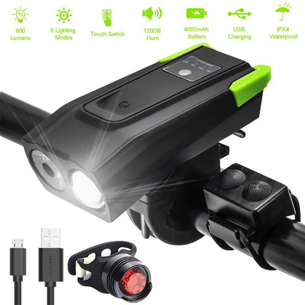 

4000mah smart induction bicycle front light set usb rechargeable 800 lumen led bike light with horn bike lamp cycling