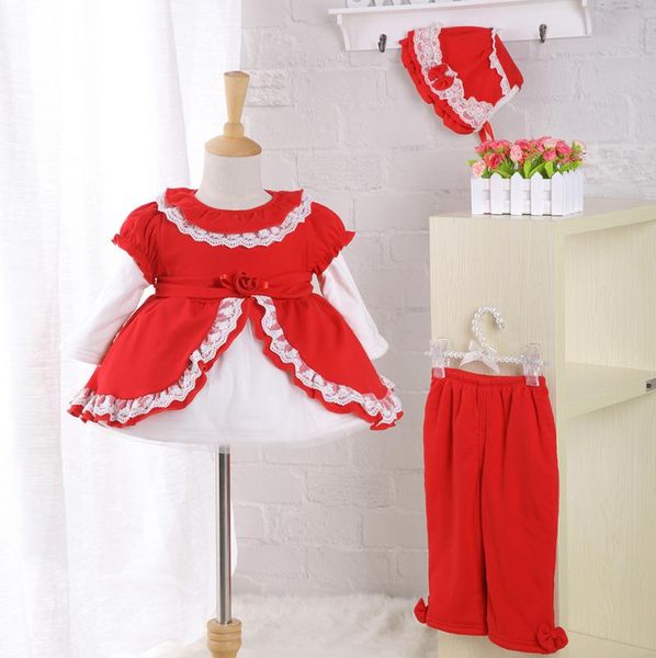

baby 3-pc cotton set 100% cotton red newborn clothes baby dress, Red;yellow