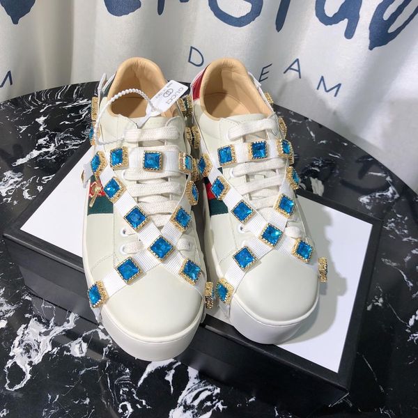 

2020g new trend leather casual shoes graffiti men and women outdoor sports shoes fashion wild gem pattern party couple shoes, size 35-45, Black