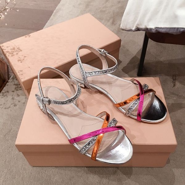 

summer cute casual genuine leather women sandals shining glitter multi color flat female sandal, Black