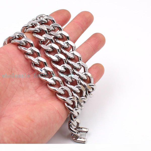 

cool mens huge strong link 10mm 15mm wide silver cuban curb chain necklace bracelet stainless steel jewelry set "u" shape clasp