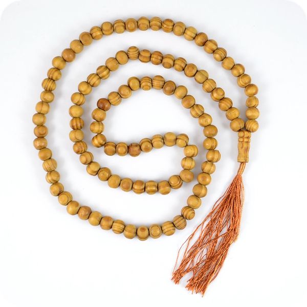 

10mm tassel pine wood mala prayer beads 108 beads buddhism hinduism and yoga necklace fashion jewelry, Silver