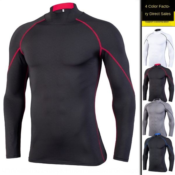 

new fitness clothing men's stretch quick-drying stand collar tights gym training running high sportswear collar sportswear, Black