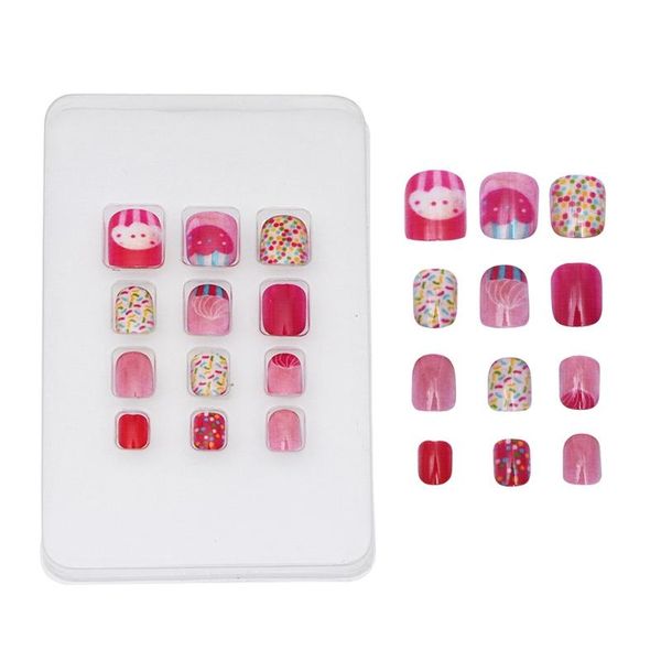 

24pcs cake stripe false nail tips set lovely safe fake nails diy artificial nail for kids little girls, Red;gold