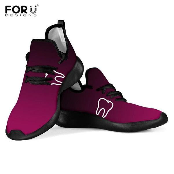 

forudesigns red black gradient teeth/dentist/dentistry/dental print woman flat shoes lightweight mesh knit sneaker mujer zapatos