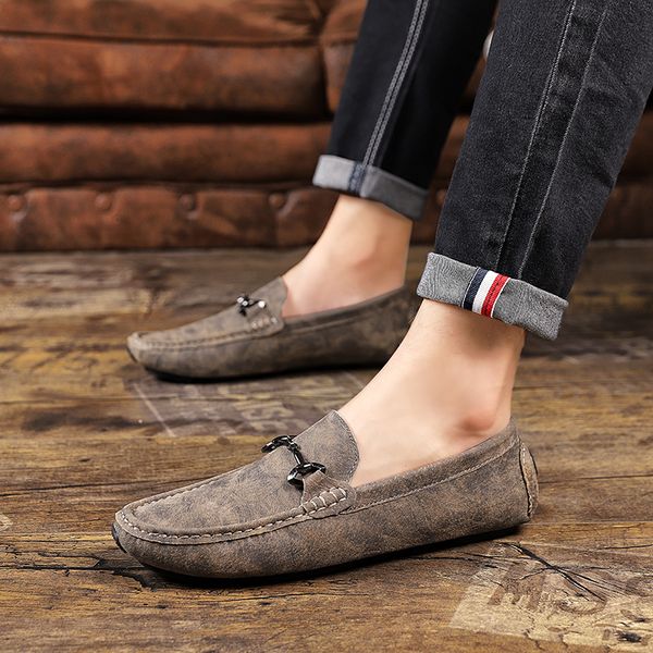 

мужчины коровы замши кожа повседневная обувь скольжению на мужчина легкого движущей обуви на открытом воздухе квартиры моды мягких мокасин м, Black