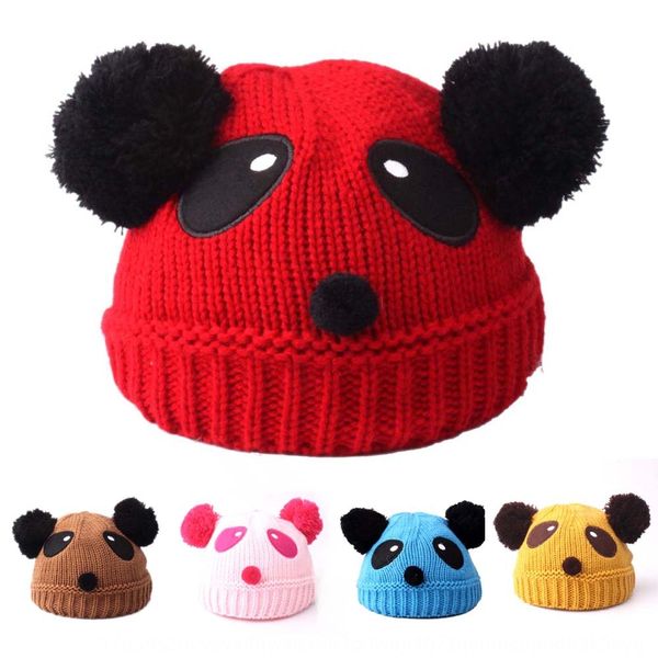 

children's pullover with earflaps knitted wool cartoon panda ear protection baby's knitted hat baby's cute pullover hat, Blue;gray