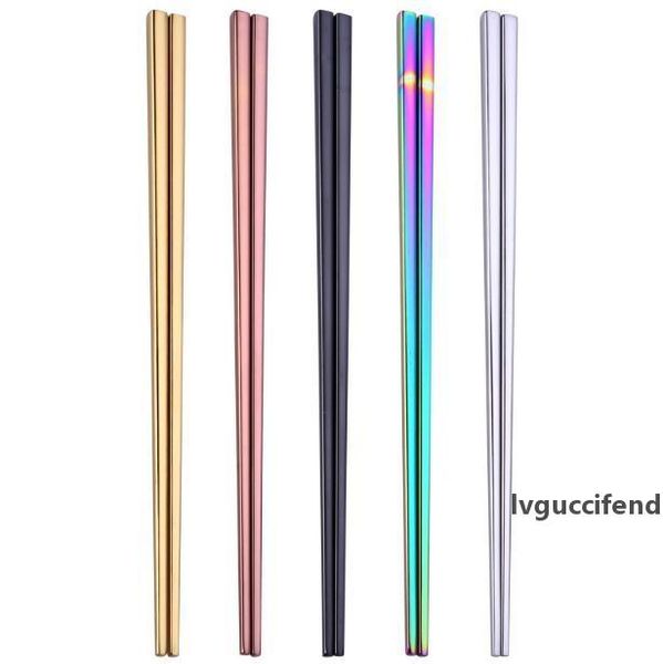 

glossy titanium plated golden high-grade chopsticks, colorful stainless steel chopsticks, good quality gold rainbow square chopsticks 110pcs