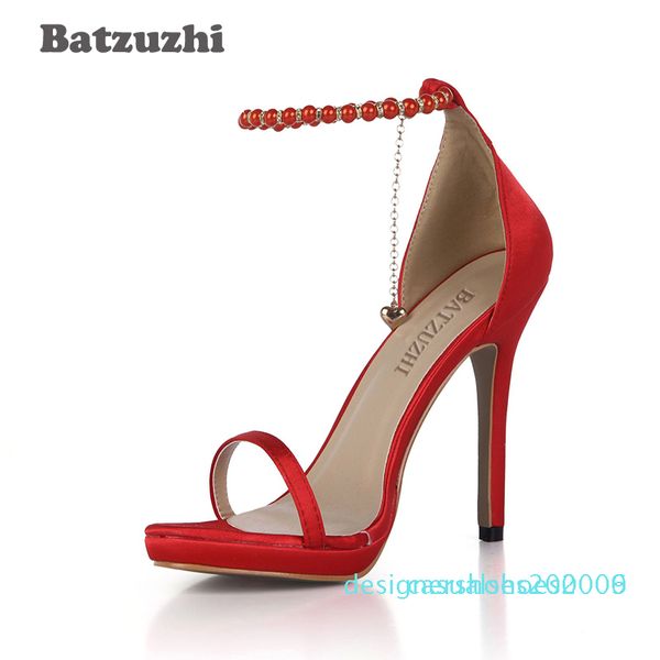 

wholesale fashion handmade women sandal ankle strap with tassel red women high heel shoes summer wedding heels, big size 43 c09 l29, Black