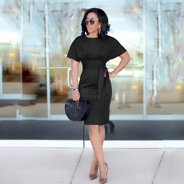 

office lady solid dress for women zippers short o-neck women dresses knee- length fit and flare summer clothes for, Black;gray