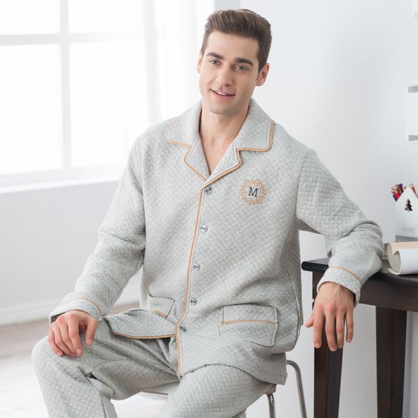 

cotton pyjama men set winter turn-down collar pijama men sleepwear suit long sleeve pajama man two piece autumn pajama male xxxl, Black;brown