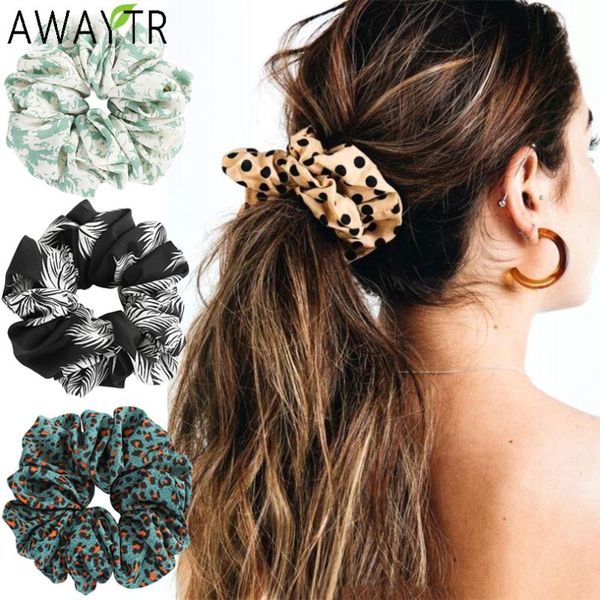 

awaytr bohemia dot leopard hair scrunchie headband women satin elastic hair rope ties ponytail holder hairband accessorie