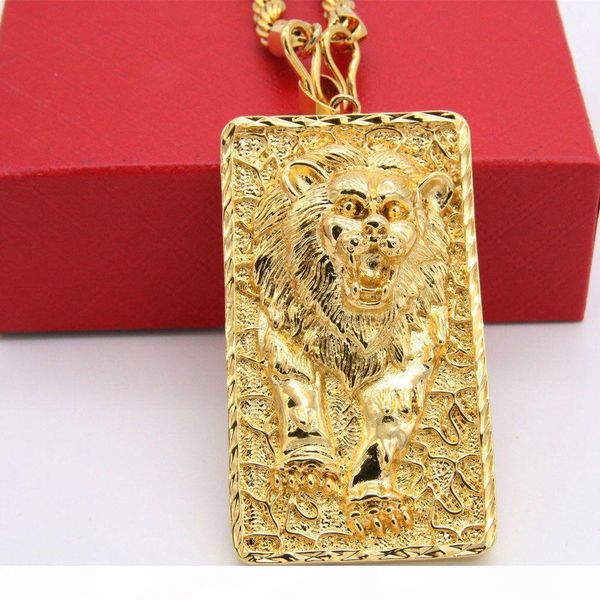 

big lion pattern pendant rope chain necklace 18k yellow gold filled solid mens jewelry hip hop style, Silver