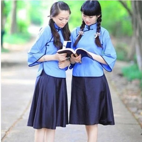 

stage costume republic of china outfit outfit stage uniform student wear may 4th youth dress zhongshan student dress, Black;red