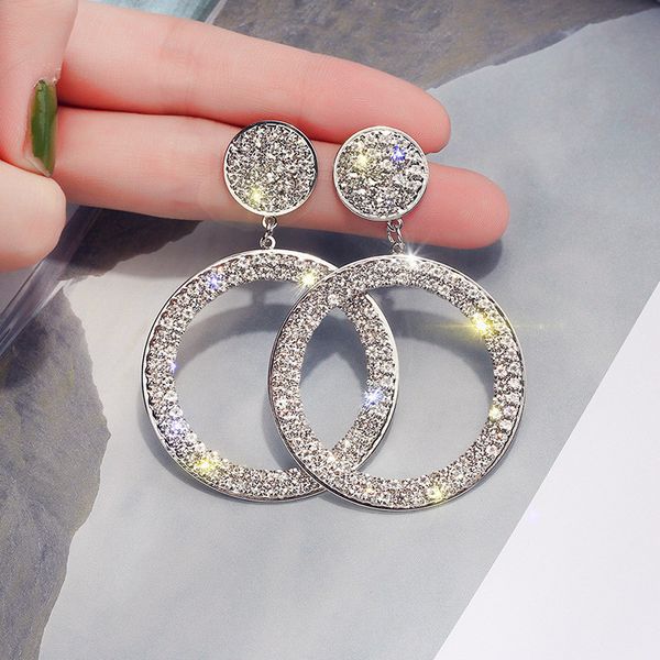 

fashion circle drop earrings gold silver color inlay rhinestone earrings for women wedding party jewelry gifts cz zircon circle dangle earri