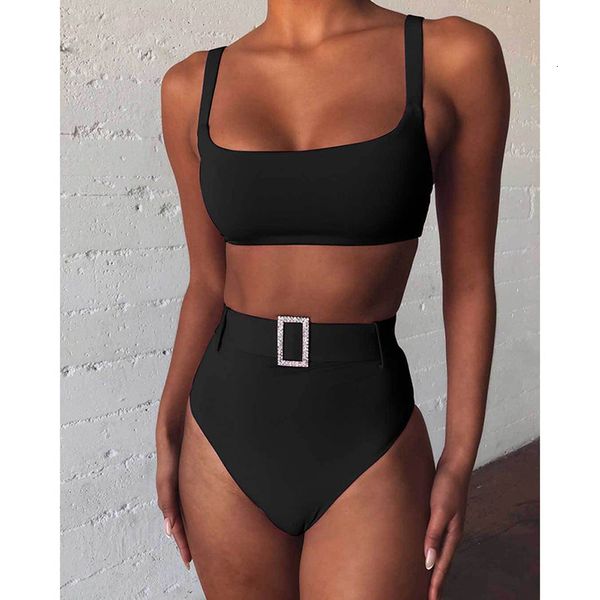 

solid high leg bandeau bikini set swimwear female two pieces swimsuit high waist bikini women bathing suit biquini, White;black