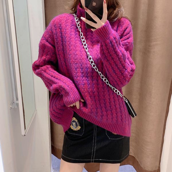 

knitted sweater jacket korean-style loose autumn and winter jacket pullover base turtleneck thick warm new style, White;black