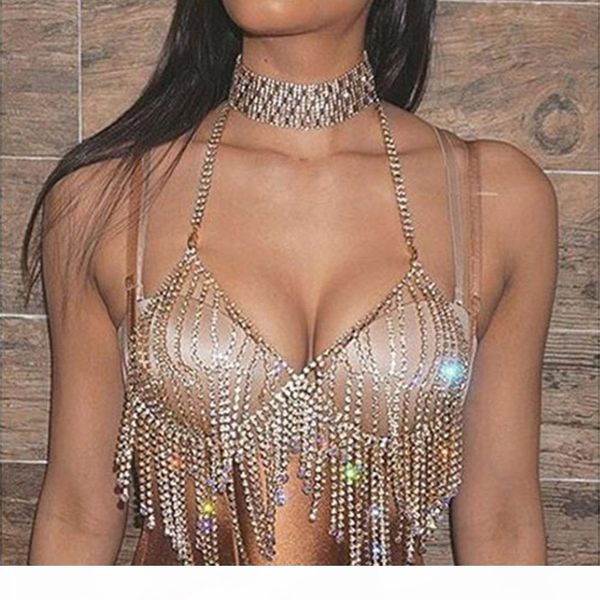 

women nightclub bling rhinestones party body chain jewelry bikini waist gold belly beach harness slave necklace bra cami vest tank, Silver