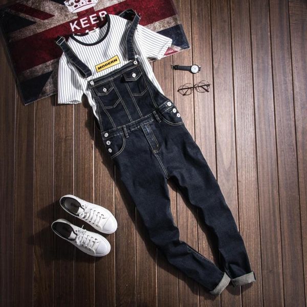 

fashion vintage designer male black denim jumpsuits jeans winter slim fit casual mens bib overalls man skinny jeans pants, Blue