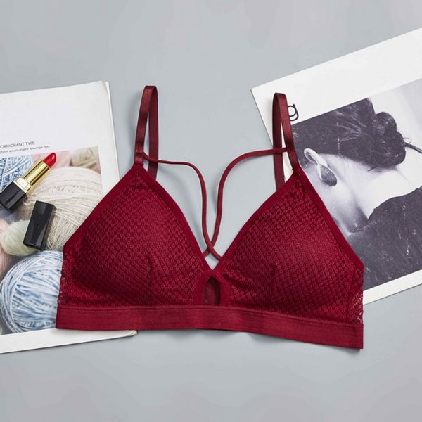 

bras women seamless thin underwear soft ladies lolita intimates deep-v lace lingerie, Red;black