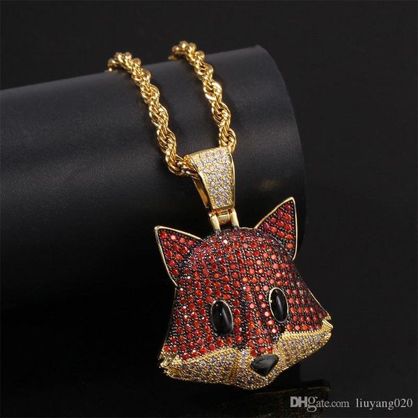 

новый fox животных ожерелье с веревкой цепи iced out кубический циркон сияющий мужская хип-хоп ювелирных подарков