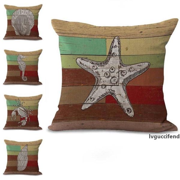 

stripe fishstar seahorse clamshell pillow case cushion cover home decor linen cotton throw square pillow covers 5 colors custom 100g