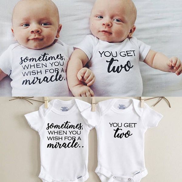 

newborn twins clothing baby boys girls clothes whiter letter printed bodysuit short sleeve playsuit matching one piece outfits, Blue