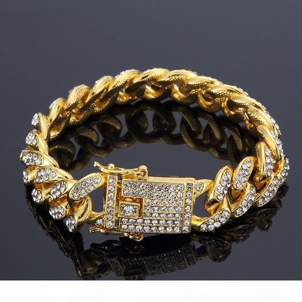 

r mens hip hop gold bracelets jewelry simulated diamond iced out chain bracelets miami cuban link chain bracelet, Black