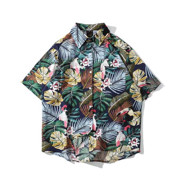 

men's casual shirts plus size loose shirt 2021 style short-sleeved printed fashion brand men, White;black