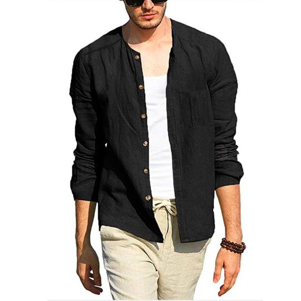 

men's summer shirts fashion casual long sleeve shirt solid color buttoned blouse breathable comfortable clothes male new, White;black
