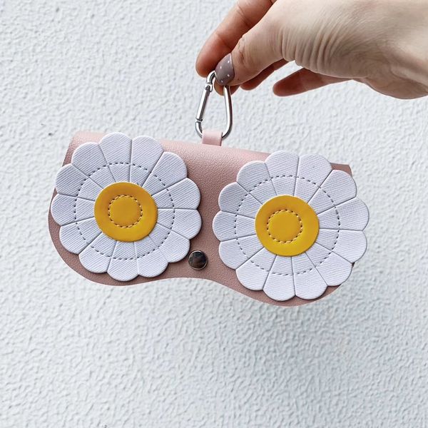 

new cute box sun flower cartoon sun bag portable leather glasses bag multi-functional hanging children's glasses box, Blue