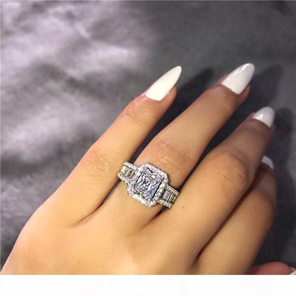 

s choucong stunning luxury jewelry real 925 sterling silver princess cut white z cz diamond eternity wedding band ring for, Slivery;golden